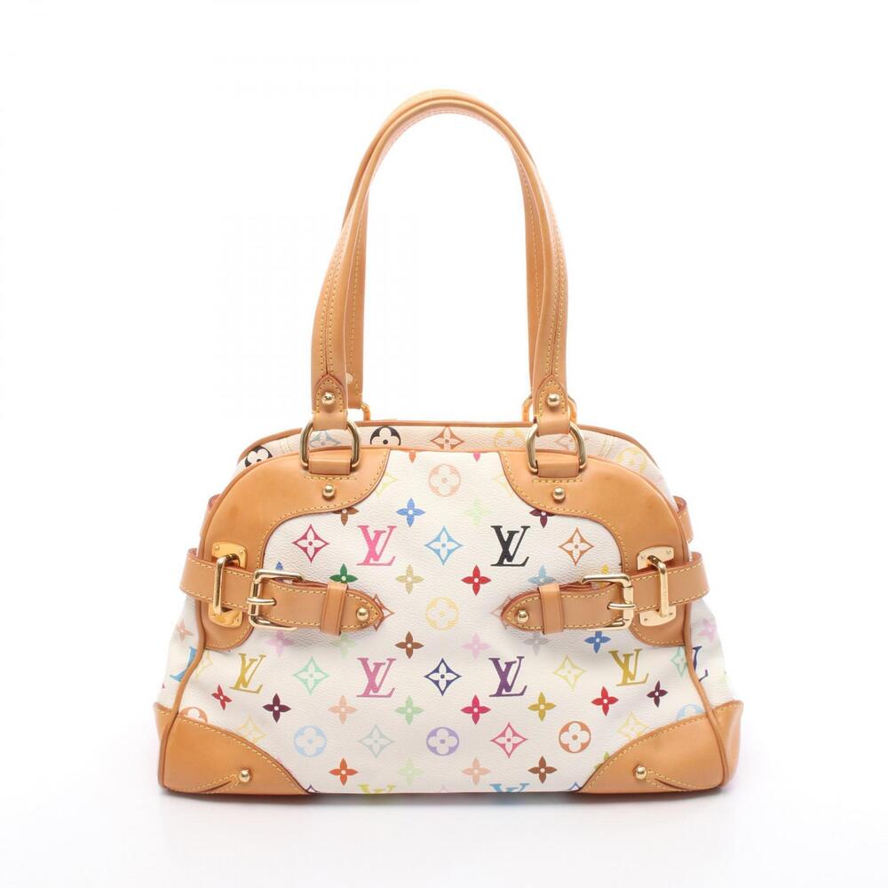 Louis Vuitton Claudia Handbag Canvas Leather Monogram Multicolor White
